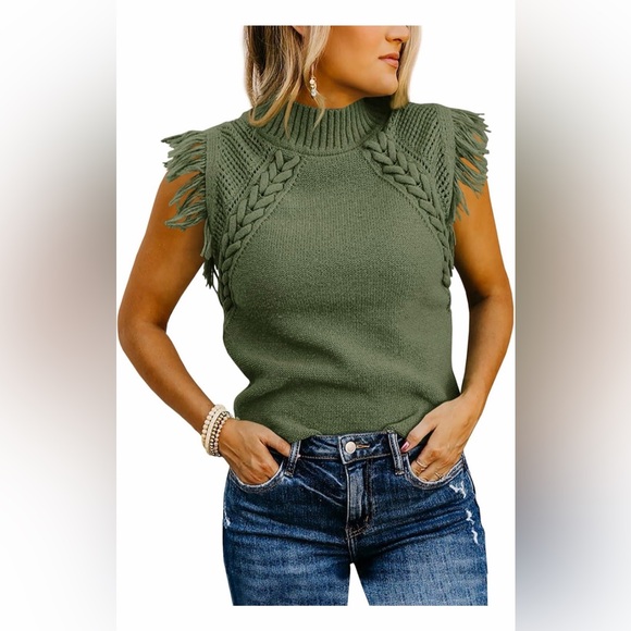 None Tops - 🆕Sleeveless Knit Top with Fringe
